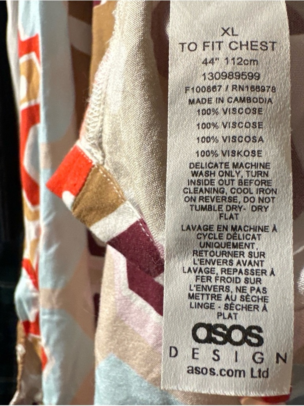 B139. ASOS Design-  Patterned Button-Up Shirt in Multi Color - Picture 5 of 6